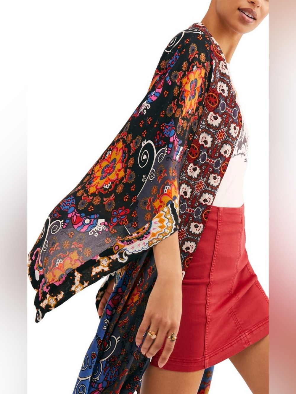 NWT Free People Little Wing Mix Print Kimono Boho Duster Robe OS Paisley Floral